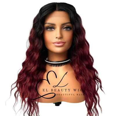 WIG | Ombre Wig | Burgundy Wig | Natural-Looking Wig for Women | Lace Front Human Hair Blend Wig