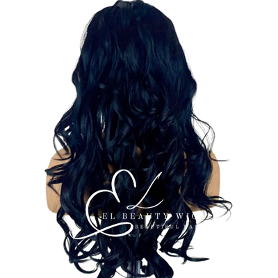 WIG | Black Wig | Headband Wig | Long Curly Wig | Long Black Wig | Natural-Looking Wig for Women | Easy Wear Human Hair Blend Wig