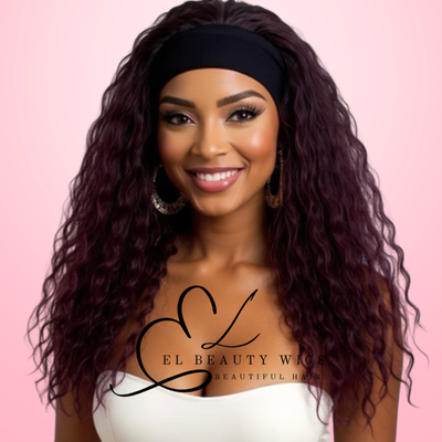 WIG | Burgundy Wig | Headband Wig | Natural-Looking Wig for Women | Easy Wear Human Hair Blend Wig