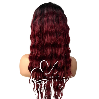 WIG | Ombre Wig | Burgundy Wig | Natural-Looking Wig for Women | Lace Front Human Hair Blend Wig