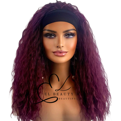 WIG | Burgundy Wig | Headband Wig | Natural-Looking Wig for Women | Easy Wear Human Hair Blend Wig