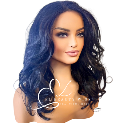 WIG | Black Wig | Long Black Wig | Curly Wig | Natural-Looking Wig for Women | Easy Wear Human Hair Blend Wig