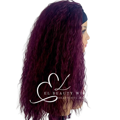 WIG | Burgundy Wig | Headband Wig | Natural-Looking Wig for Women | Easy Wear Human Hair Blend Wig