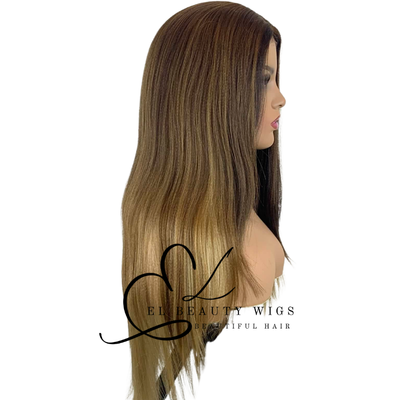 WIG | Honey Brown Wig | Brown Wig | Natural-Looking Wig for Women | Lace Front Human Hair Blend Wig