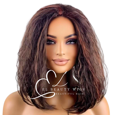 WIG | HALF-WIG | Brown Wig | Brown Wig with Red Highlights | Natural-Looking Wig for Women | Easy Wear Synthetic Wig