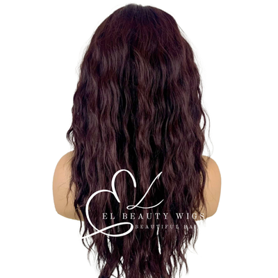 WIG | Deep Burgundy Wig | Wine Color | Natural-Looking Wig for Women | Lace Front Human Hair Blend Wig