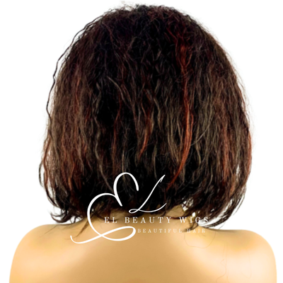 WIG | HALF-WIG | Brown Wig | Brown Wig with Red Highlights | Natural-Looking Wig for Women | Easy Wear Synthetic Wig