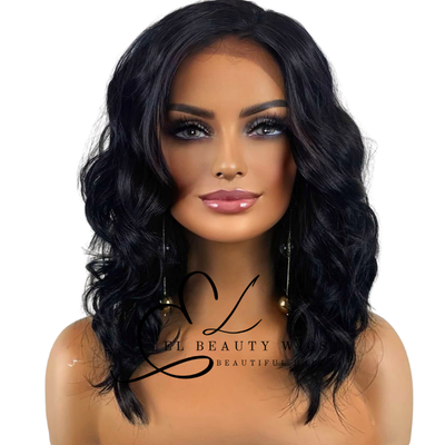 WIG | Black Wig | Natural-Looking Wig for Women | Lace Front Human Hair Blend Wig