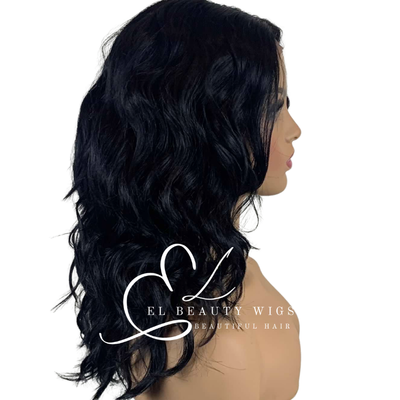 WIG | Black Wig | Natural-Looking Wig for Women | Lace Front Human Hair Blend Wig