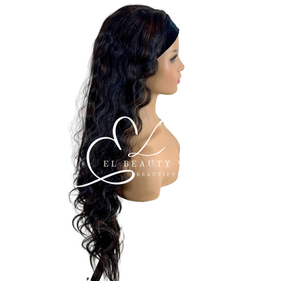 WIG | Black Wig | Headband Wig | Long Black Wig | Long Curly Wig | Natural-Looking Wig for Women | Easy Wear Human Hair Blend Wig