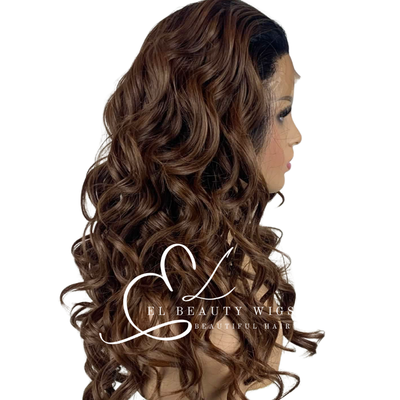 WIG | Honey Brown Wig | Brown Wig | Dark Roots | Natural-Looking Wig for Women | Lace Front Human Hair Blend Wig