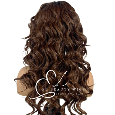 WIG | Honey Brown Wig | Brown Wig | Dark Roots | Natural-Looking Wig for Women | Lace Front Human Hair Blend Wig