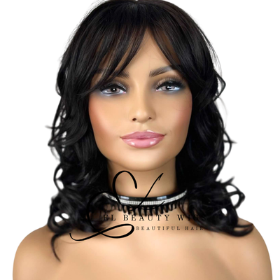 WIG | Black Wig | Natural-Looking Wig for Women | Easy Wear Human Hair Blend Wig