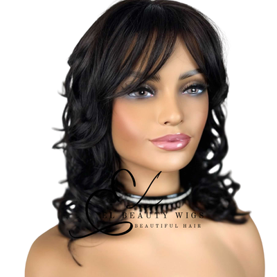 WIG | Black Wig | Natural-Looking Wig for Women | Easy Wear Human Hair Blend Wig