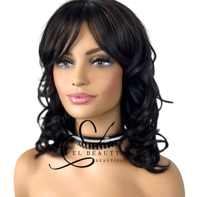 WIG | Black Wig | Natural-Looking Wig for Women | Easy Wear Human Hair Blend Wig