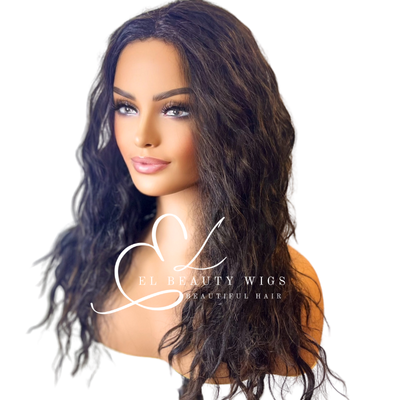 WIG | Black Wig | Long Wavy Wig | Natural-Looking Wig for Women | Easy Wear Human Hair Blend Wig