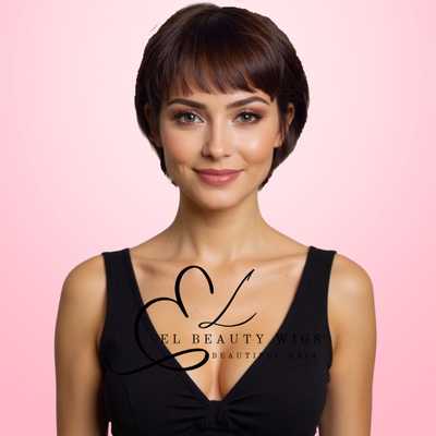WIG | Brown Wig | Short Wig | Pixie Wig | Natural-Looking Wig for Women | Easy Wear Synthetic Wig