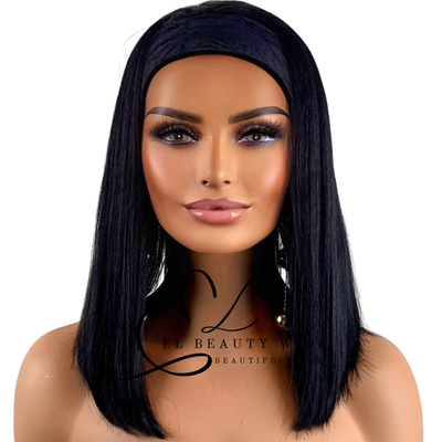 WIG | Black Wig | Headband Wig | Natural-Looking Wig for Women | Easy Wear Human Hair Blend Wig