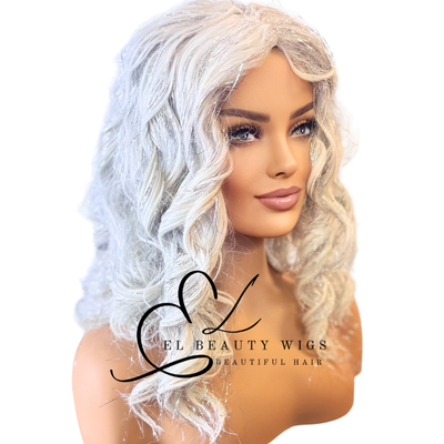 WIG | Glitter Wig | White Wig | Curly Wig | Natural-Looking Wig for Women | Easy Wear Synthetic Wig with Tinsel