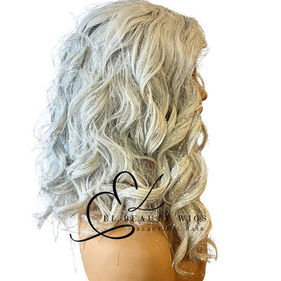 WIG | Glitter Wig | White Wig | Curly Wig | Natural-Looking Wig for Women | Easy Wear Synthetic Wig with Tinsel