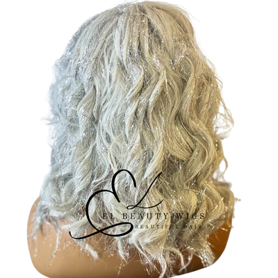 WIG | Glitter Wig | White Wig | Curly Wig | Natural-Looking Wig for Women | Easy Wear Synthetic Wig with Tinsel