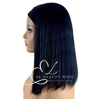 WIG | Black Wig | Headband Wig | Natural-Looking Wig for Women | Easy Wear Human Hair Blend Wig