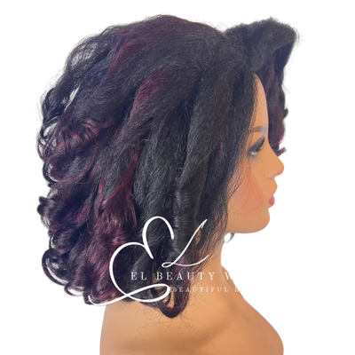 WIG | Black Wig | Black Wig With Burgundy Highlights | 4C Hair Wig | Natural-Looking Wig for Women | Easy Wear Human Hair Blend Wig