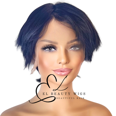 WIG | Black Wig | Short Black Wig | Natural-Looking Wig for Women | Easy Wear Human Hair Blend Wig