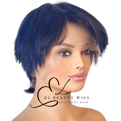 WIG | Black Wig | Short Black Wig | Natural-Looking Wig for Women | Easy Wear Human Hair Blend Wig