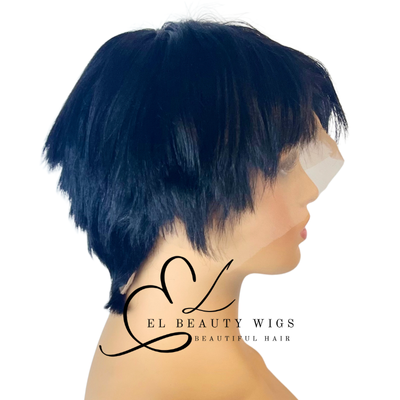 WIG | Black Wig | Short Black Wig | Natural-Looking Wig for Women | Easy Wear Human Hair Blend Wig