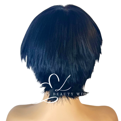 WIG | Black Wig | Short Black Wig | Natural-Looking Wig for Women | Easy Wear Human Hair Blend Wig