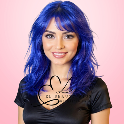 WIG | Blue Wig | Costume Wig | Natural-Looking Wig for Women | Easy Wear Synthetic Wig