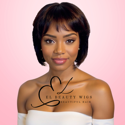 WIG | Black Wig | Short Black Wig with Highlights | Natural-Looking Wig for Women | Easy Wear Synthetic Wig