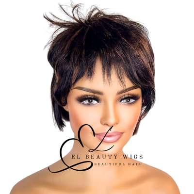 WIG | Black Wig | Short Black Wig with Highlights | Natural-Looking Wig for Women | Easy Wear Synthetic Wig