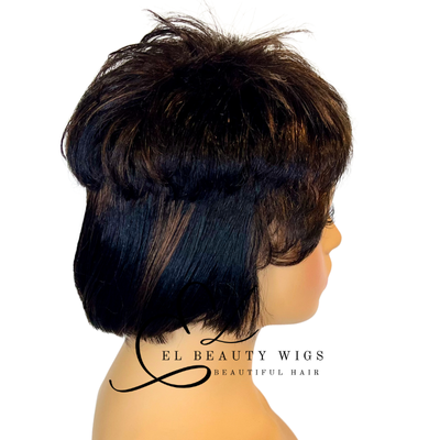 WIG | Black Wig | Short Black Wig with Highlights | Natural-Looking Wig for Women | Easy Wear Synthetic Wig