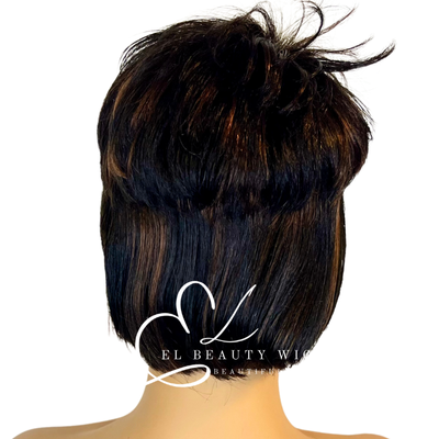WIG | Black Wig | Short Black Wig with Highlights | Natural-Looking Wig for Women | Easy Wear Synthetic Wig