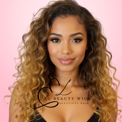 WIG | Golden Ombre Wig | Long Curly Wig | Natural-Looking Wig for Women | Easy Wear Synthetic Wig