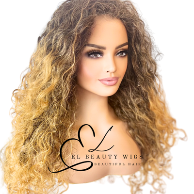 WIG | Golden Ombre Wig | Long Curly Wig | Natural-Looking Wig for Women | Easy Wear Synthetic Wig