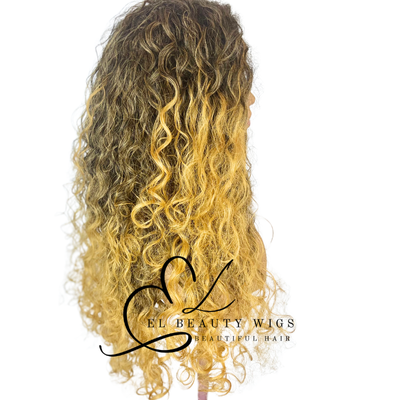WIG | Golden Ombre Wig | Long Curly Wig | Natural-Looking Wig for Women | Easy Wear Synthetic Wig