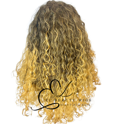 WIG | Golden Ombre Wig | Long Curly Wig | Natural-Looking Wig for Women | Easy Wear Synthetic Wig