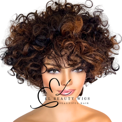 WIG | Black Wig | Curly Black Wig | Short Black Wig | Natural-Looking Wig for Women | Easy Wear Synthetic Wig
