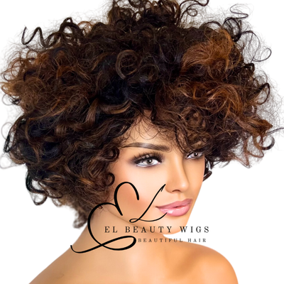 WIG | Black Wig | Curly Black Wig | Short Black Wig | Natural-Looking Wig for Women | Easy Wear Synthetic Wig