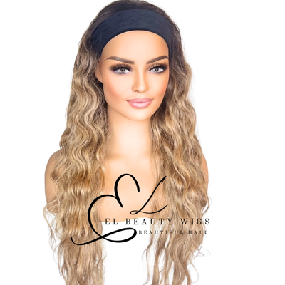 WIG | Blonde Wig | Long Curly Wig | Long Blonde Wig | Headband Wig | Natural-Looking Wig for Women | Easy Wear Human Hair Blend Wig