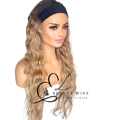 WIG | Blonde Wig | Long Curly Wig | Long Blonde Wig | Headband Wig | Natural-Looking Wig for Women | Easy Wear Human Hair Blend Wig
