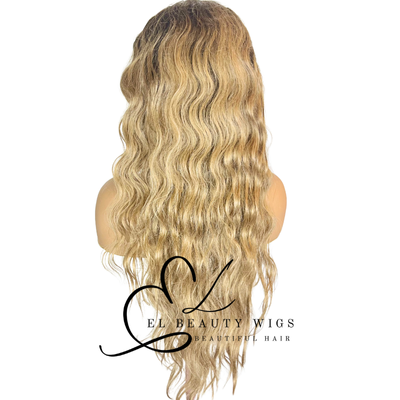 WIG | Blonde Wig | Long Curly Wig | Long Blonde Wig | Headband Wig | Natural-Looking Wig for Women | Easy Wear Human Hair Blend Wig