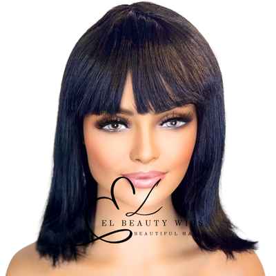 WIG | Black Wig | Wig with Bangs | Natural-Looking Wig for Women | Easy Wear Synthetic Wig