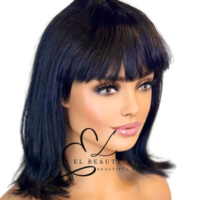 WIG | Black Wig | Wig with Bangs | Natural-Looking Wig for Women | Easy Wear Synthetic Wig