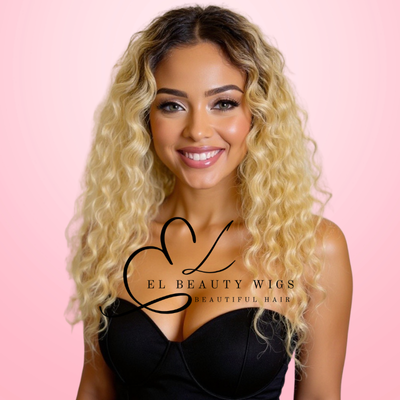 WIG | Blonde Wig | Long Curly Wig | Natural-Looking Wig for Women | Easy Wear Human Hair Blend Wig
