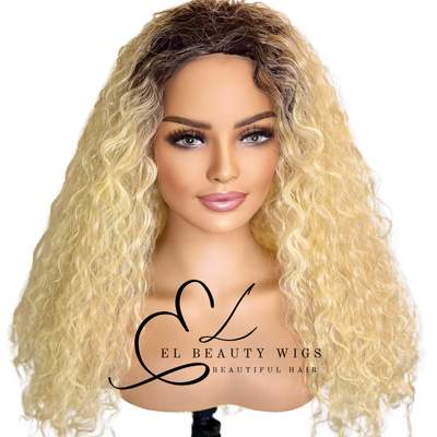 WIG | Blonde Wig | Long Curly Wig | Natural-Looking Wig for Women | Easy Wear Human Hair Blend Wig