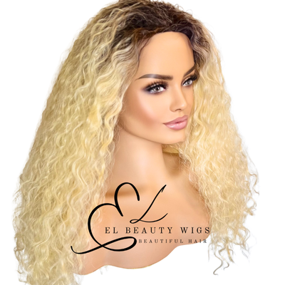 WIG | Blonde Wig | Long Curly Wig | Natural-Looking Wig for Women | Easy Wear Human Hair Blend Wig